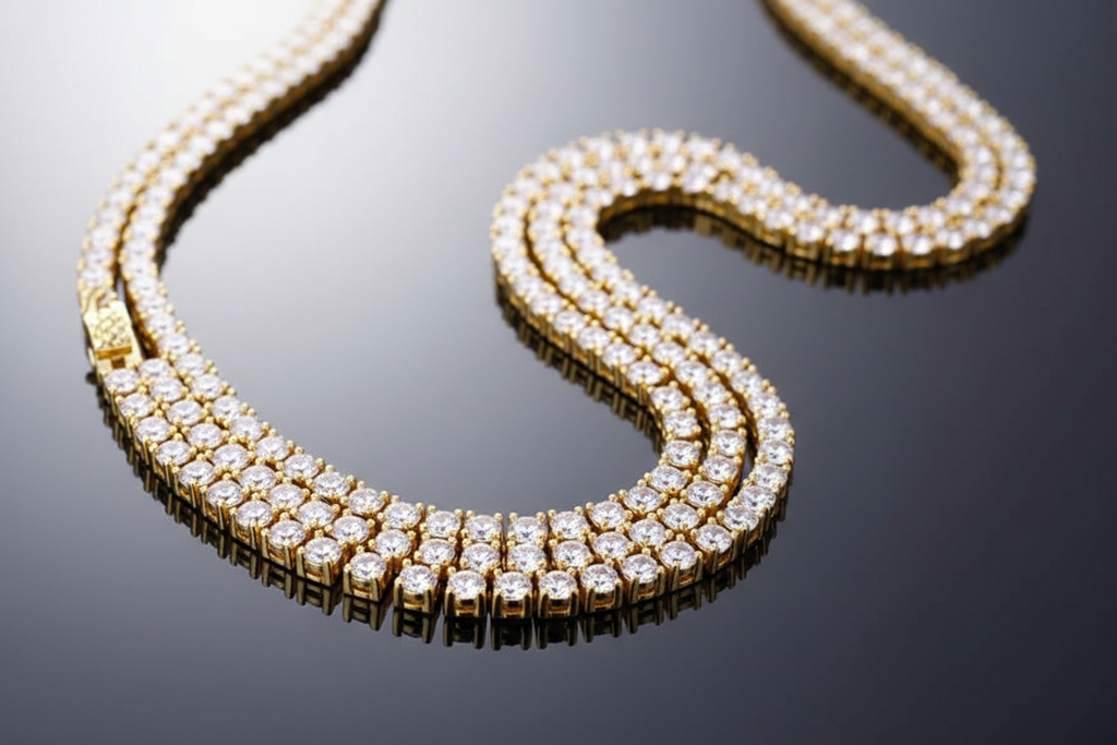 Moissanite Gold Plate Tennis Necklace on 925