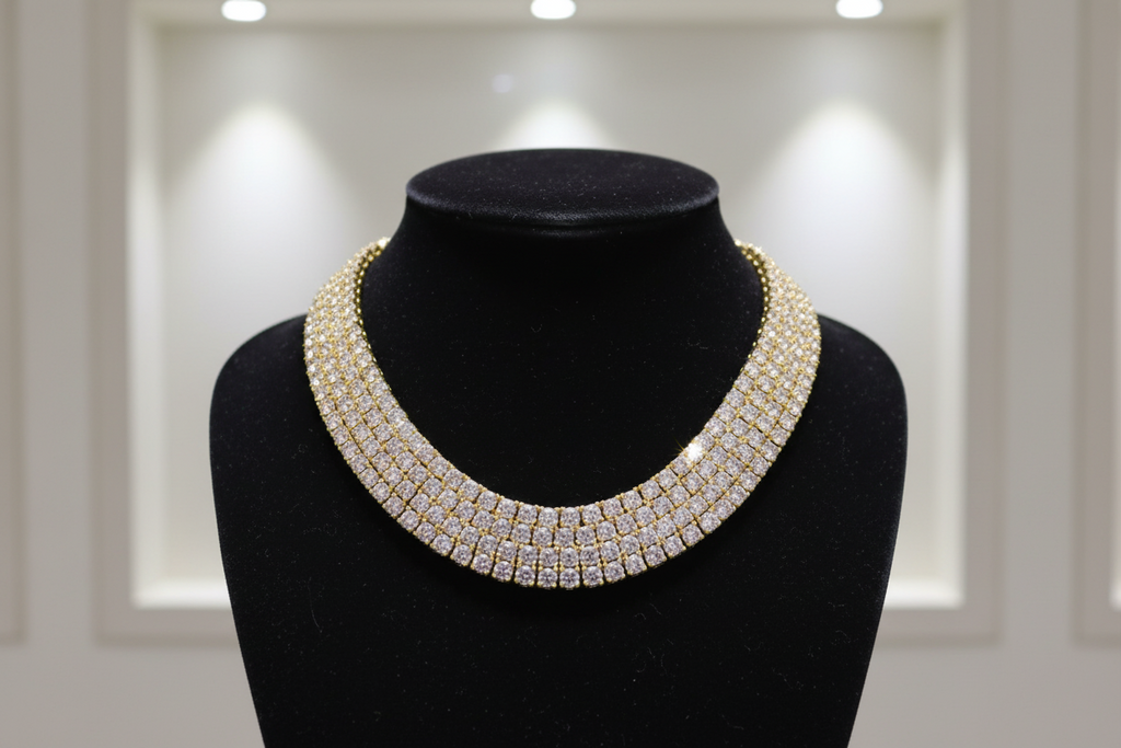 Moissanite Gold Plate Tennis Necklace on 925