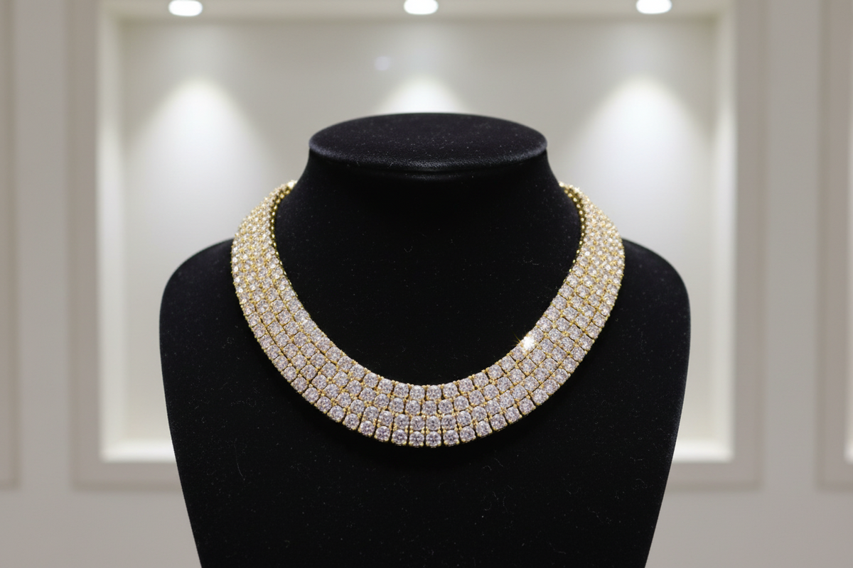 Moissanite Gold Plate Tennis Necklace on 925