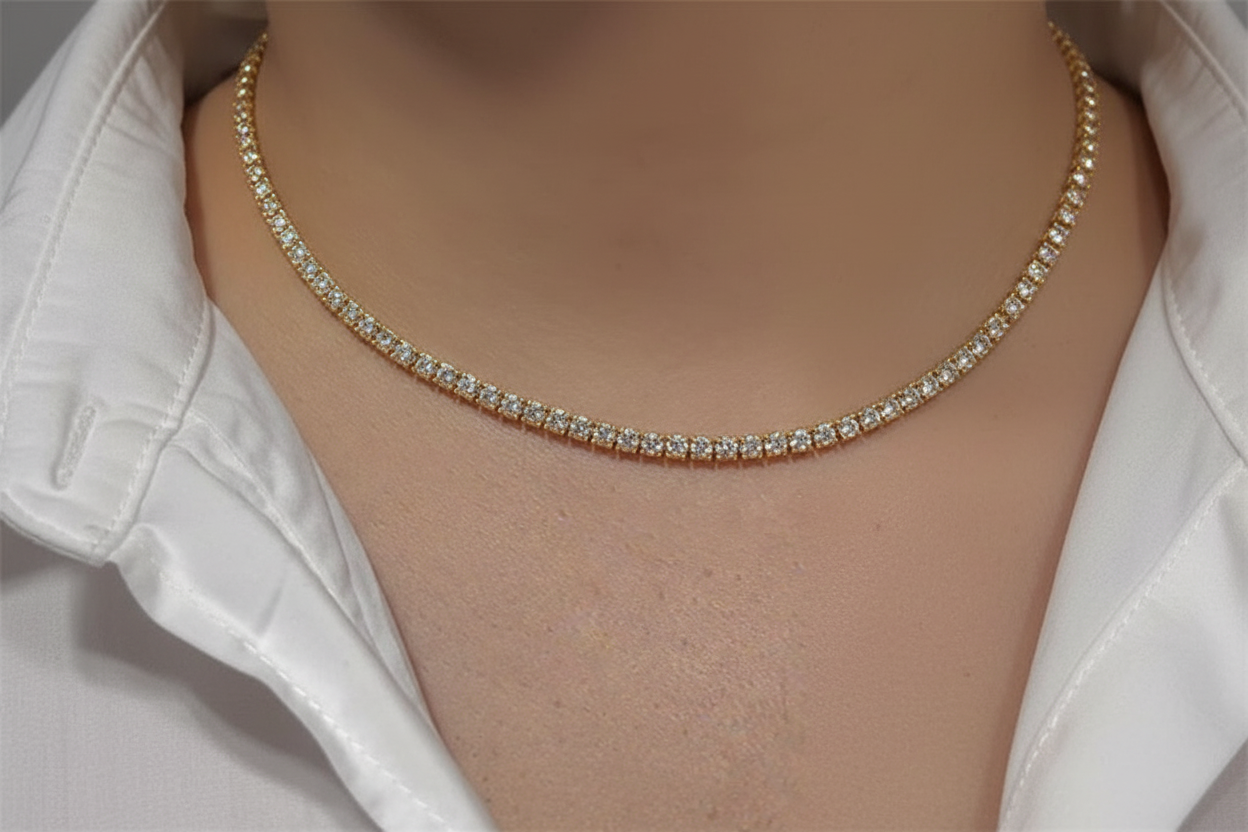 Moissanite Gold Plate Tennis Necklace on 925