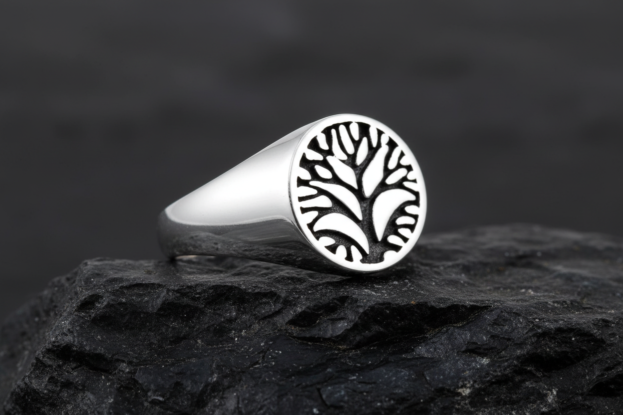 Sterling Silver Tree of Life Men's Ring, 11mm Wedding Band, Engagement, trendy