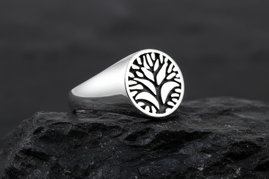 Sterling Silver Tree of Life Men's Ring, 11mm Wedding Band, Engagement, trendy