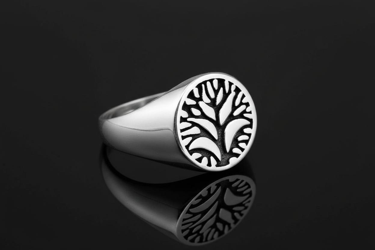 Sterling Silver Tree of Life Men's Ring, 11mm Wedding Band, Engagement, trendy