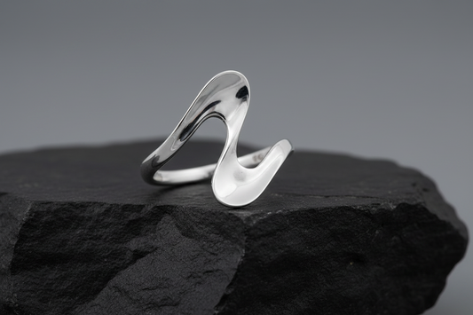 Sterling Silver Wave Ring - Geometric 925 Stamped, Non-Tarnish, Modern Elegance