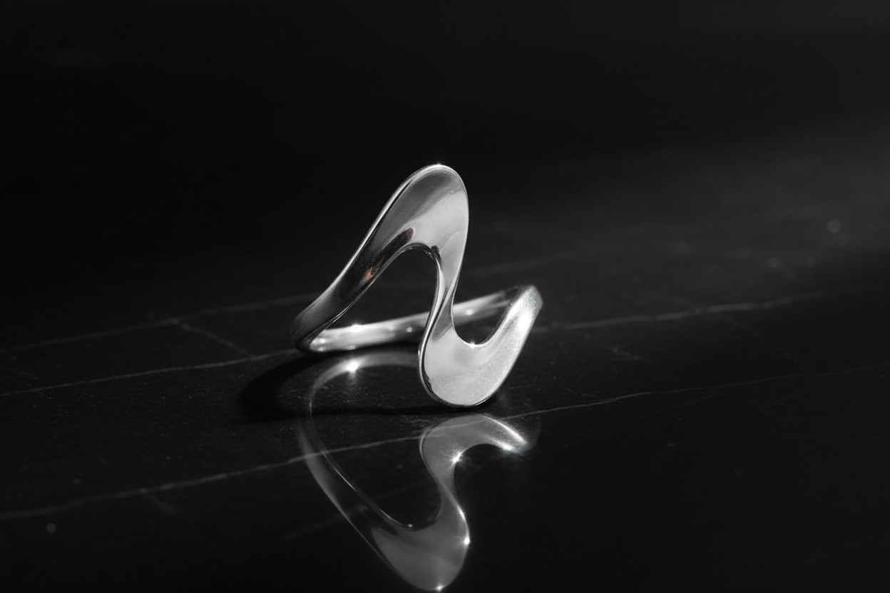Sterling Silver Wave Ring - Geometric 925 Stamped, Non-Tarnish, Modern Elegance