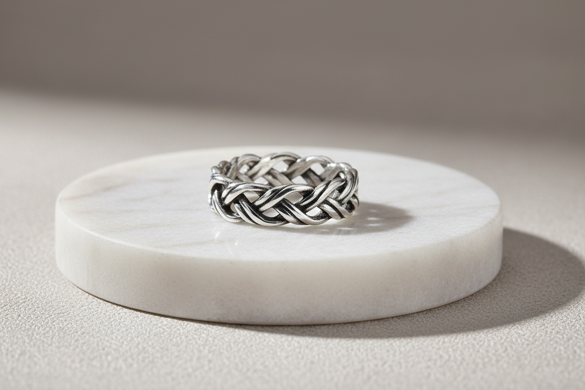 Love Intertwined Braided Sterling Silver Men's Ring