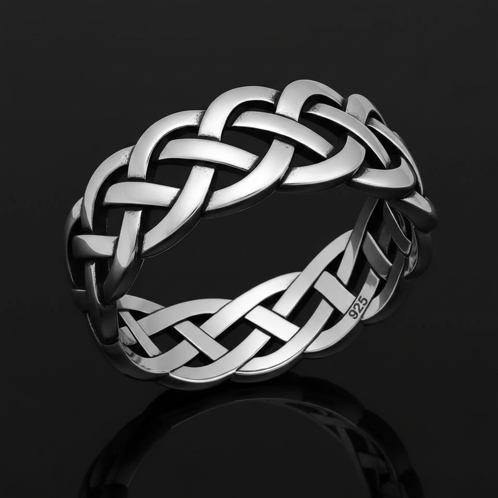 Woven Men's Wedding Ring – Sterling Silver with 9mm Band Width