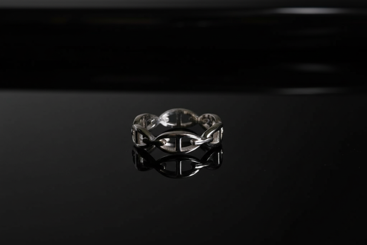 Sterling Silver Mariner Chain Ring: Minimalist Stacking Band