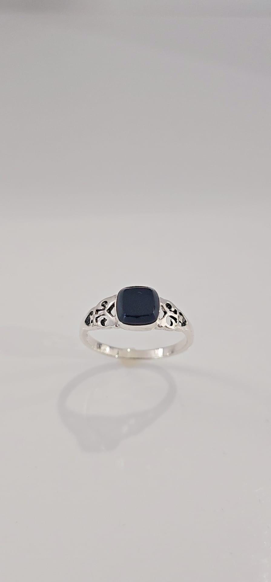 Onyx Sterling Silver Ring: Thin Band, Celtic Claddagh Design