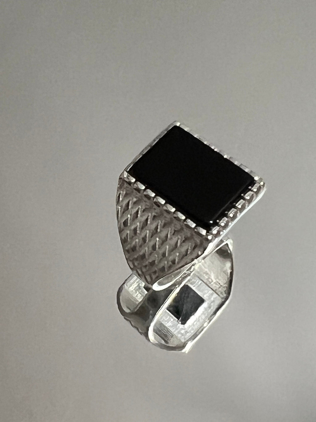 Square Black Onyx Men's Wedding Ring – 925 Sterling Silver