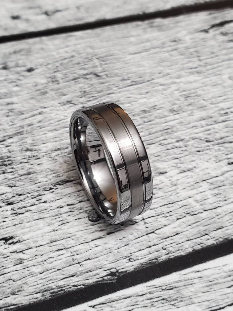 Tungsten Band, Polished Ring, Men's Silver Ring, Tungsten Carbide Ring - 8mm Wide