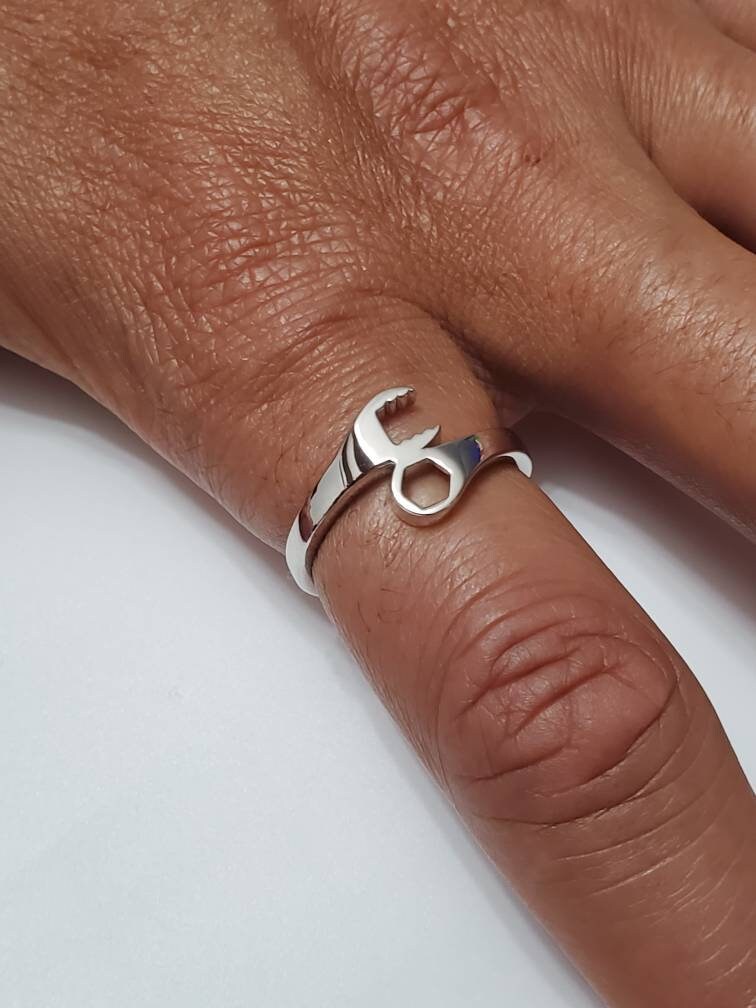 Wrench Ring, Sterling Silver Men & Women's Ring, Masculine Silver Band, High Polished non tarnish ring, Gift for him, Mechanic, Tools