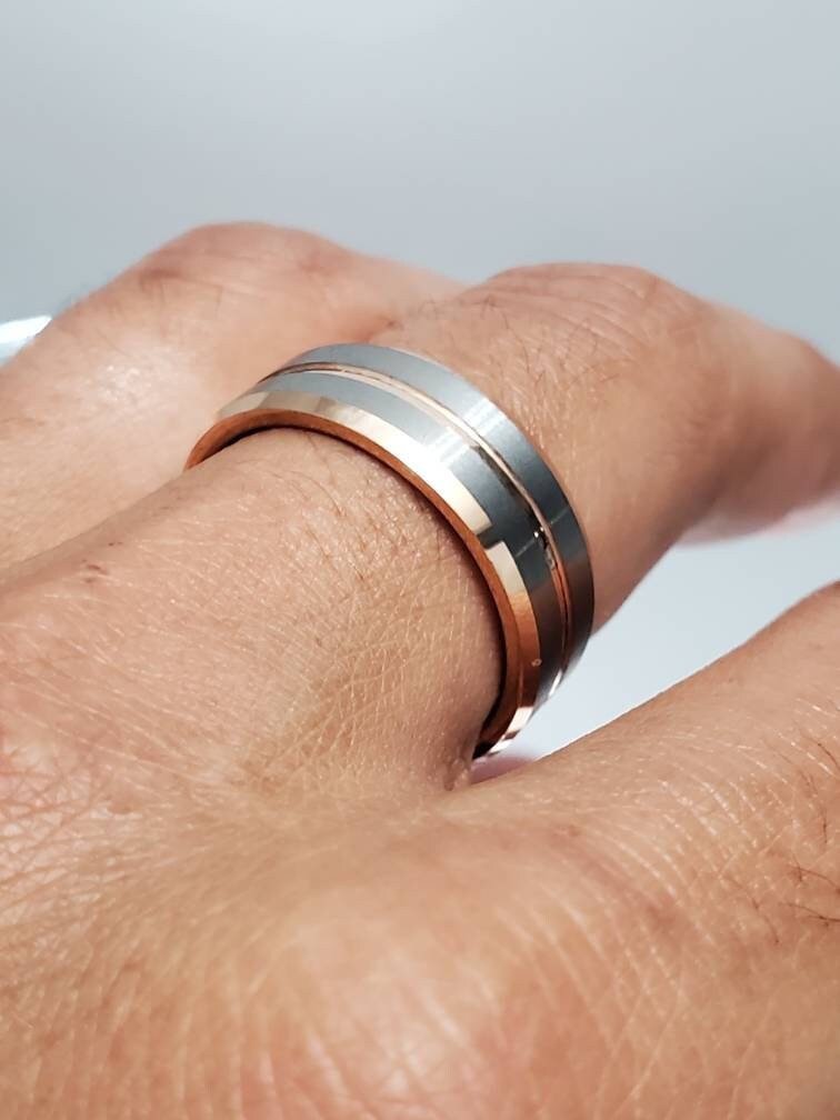 Rose Silver Gold Tungsten Wedding Men's Band