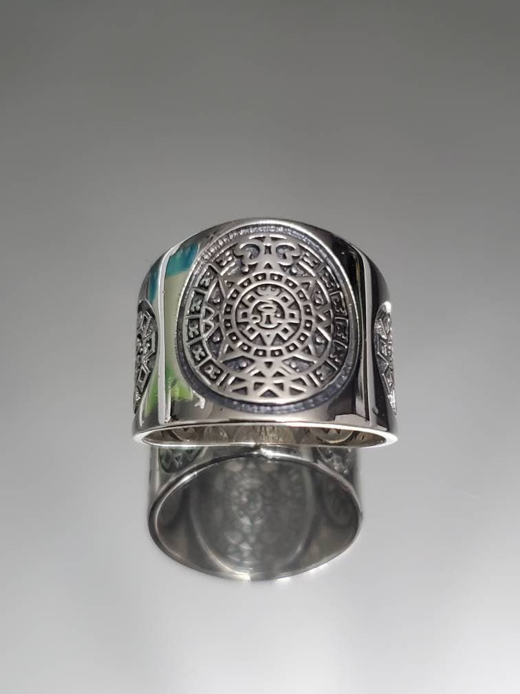 Aztec Calendar Men's Ring – Sterling Silver