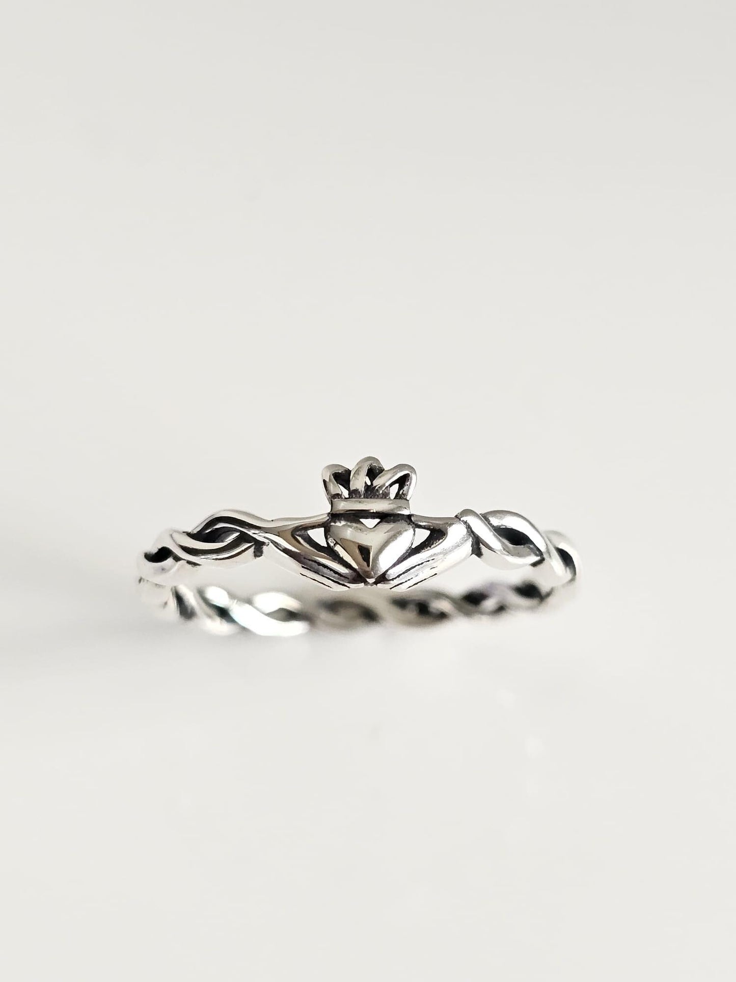 Sterling Silver Vine Claddagh Ring: Dainty Celtic Love & Friendship Band