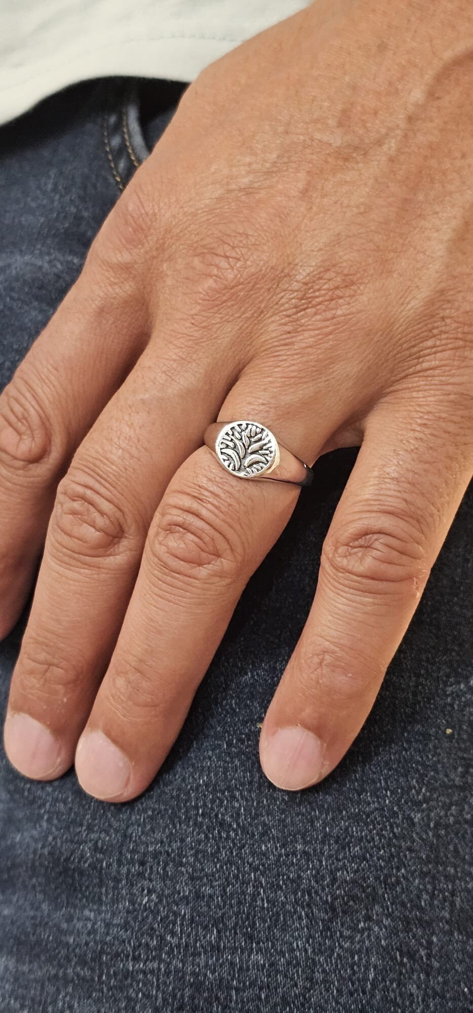 Sterling Silver Tree of Life Men's Ring, 11mm Wedding Band, Engagement, trendy