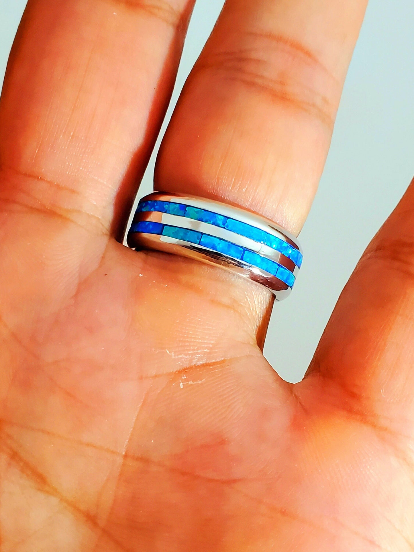 Blue Opal Sterling Silver Ring