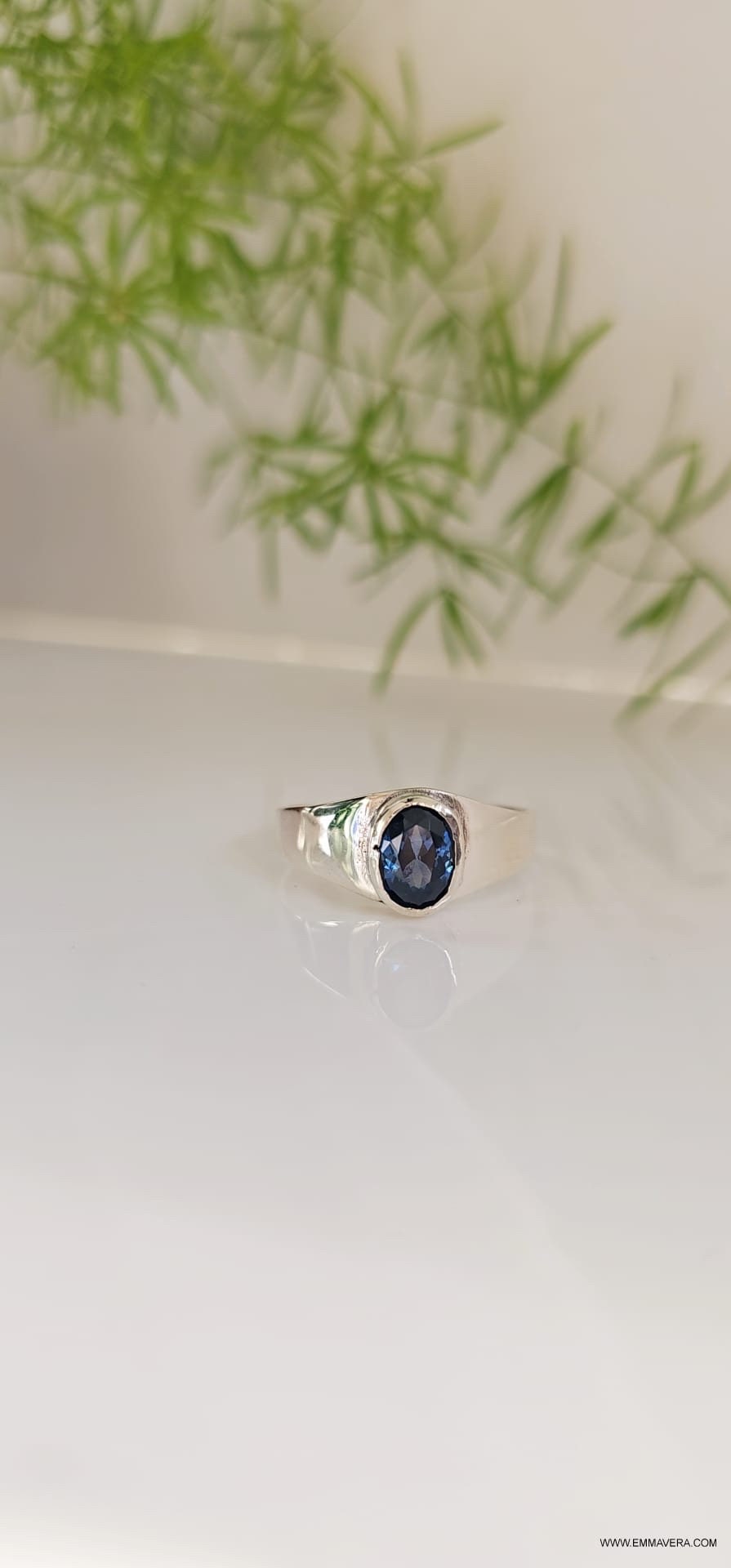 Blue Sapphire CZ Stone Signet Ring