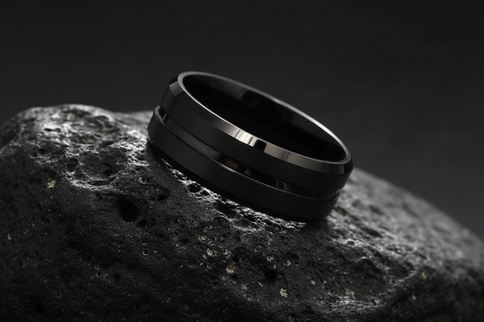 Midnight Tungsten Men's Ring, Single Groove Band, The Perfect Gift for him