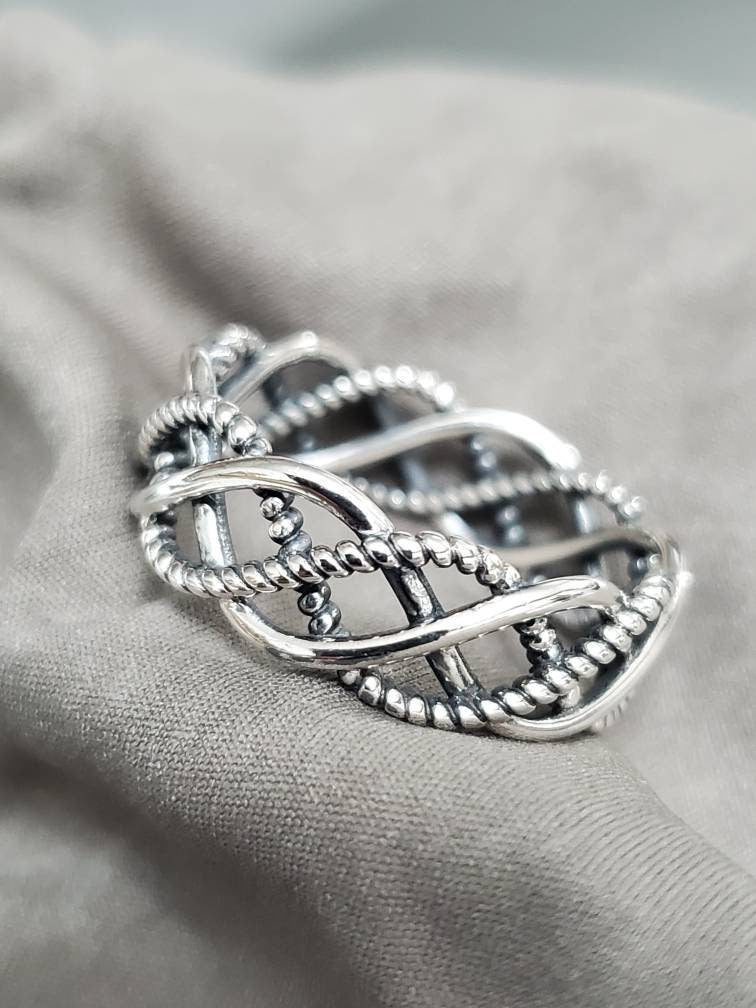 Braided Wire Band – 7mm Wide Sterling Silver Ring