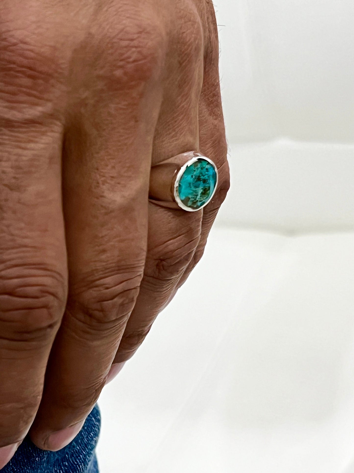 Turquoise Men's Ring, Sterling Silver Ring, 925 Stamped Ring, Raised Signet Men's Band, Genuine Turquoise Stone for men