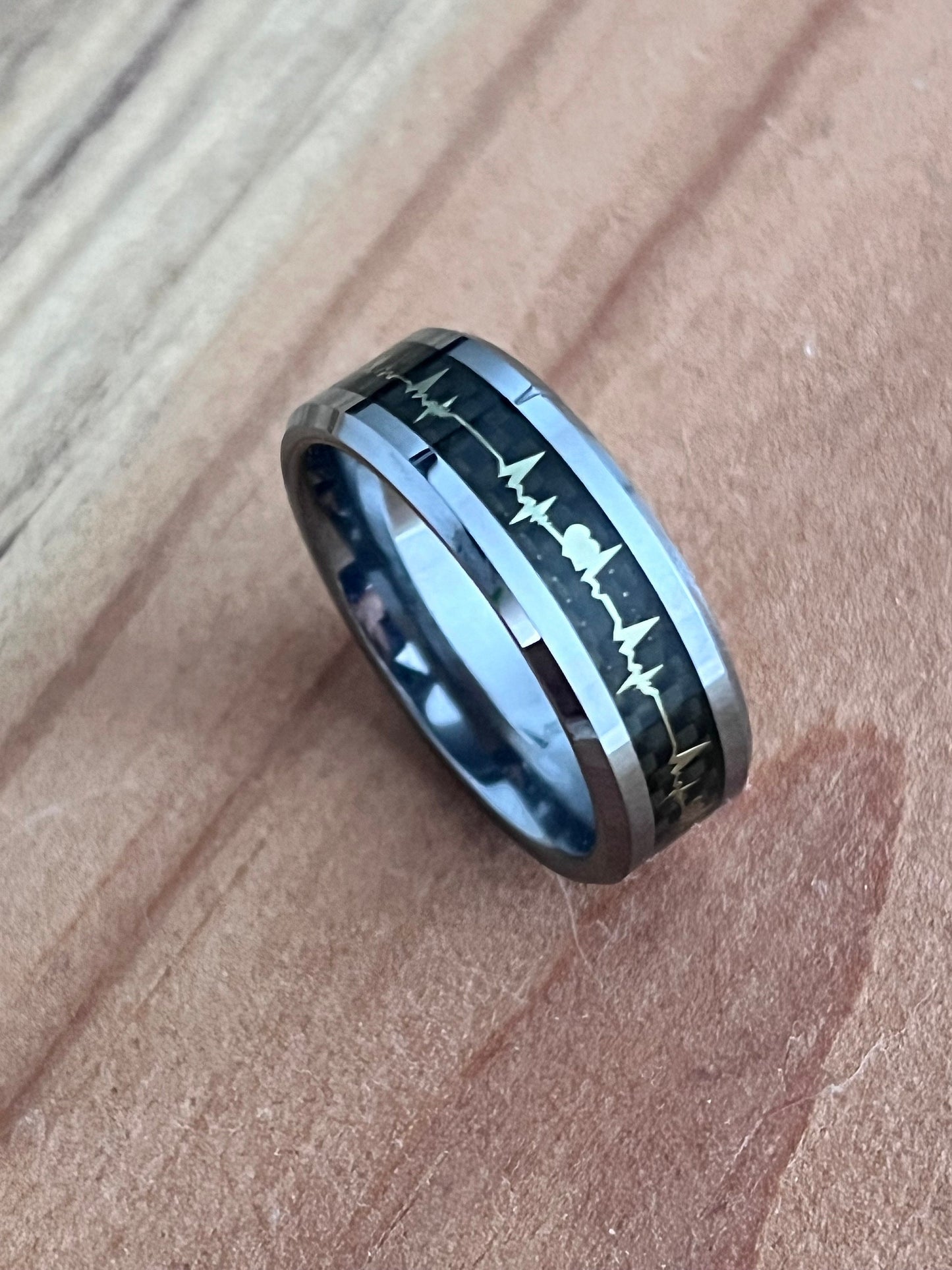 The Heartbeat Tungsten Ring, Tungsten Men's Ring, 8mm Band, Lasts a lifetime