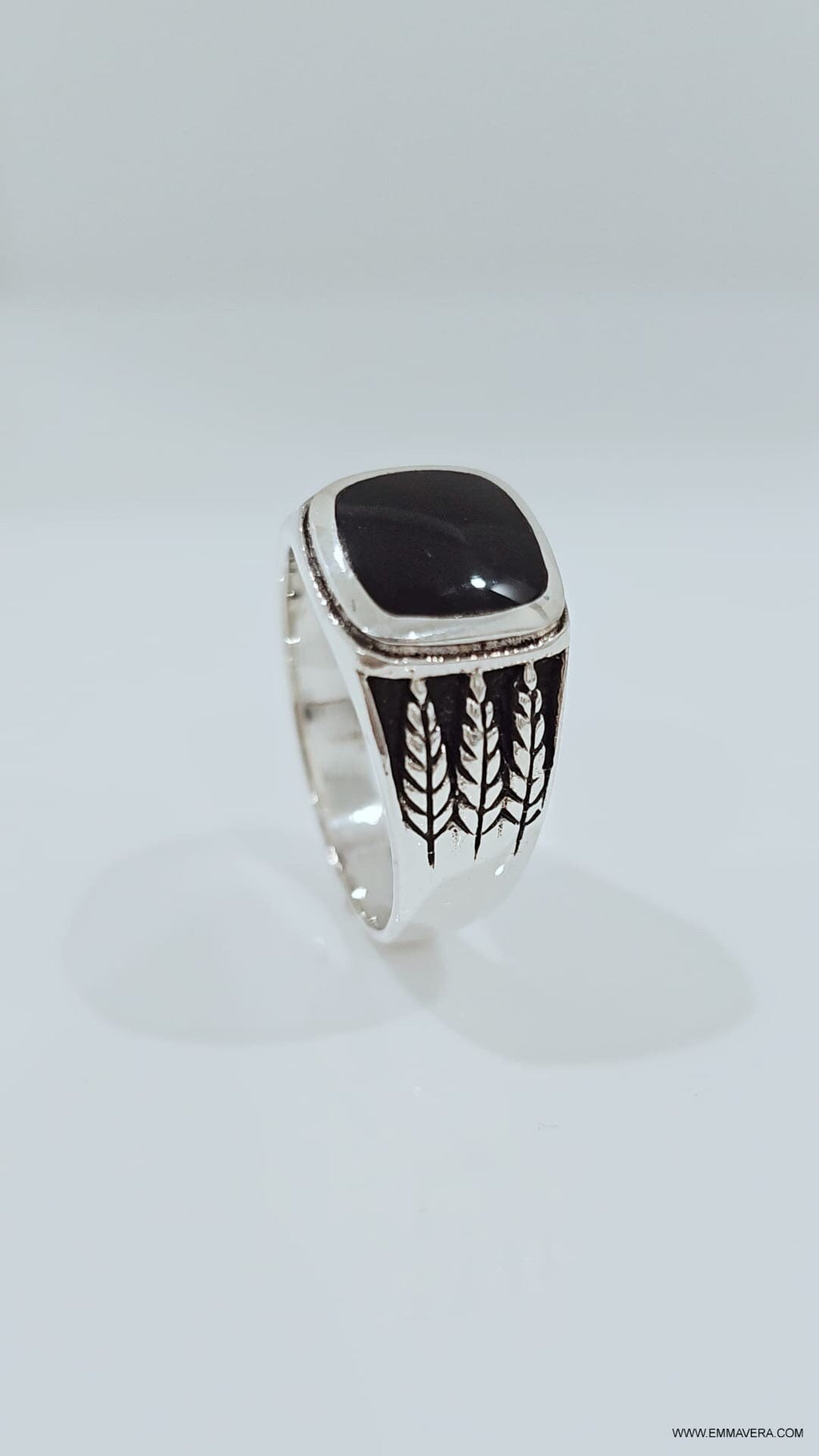 Leaves of 420 Onyx Stone Men's Silver Ring