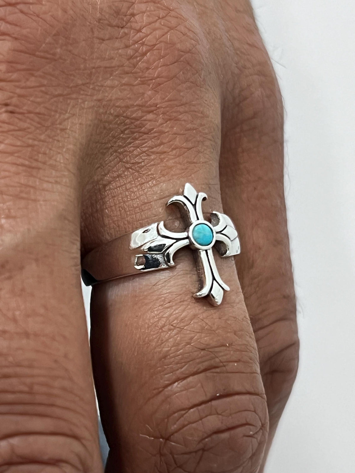 Eye Cross Turquoise Ring – Sterling Silver