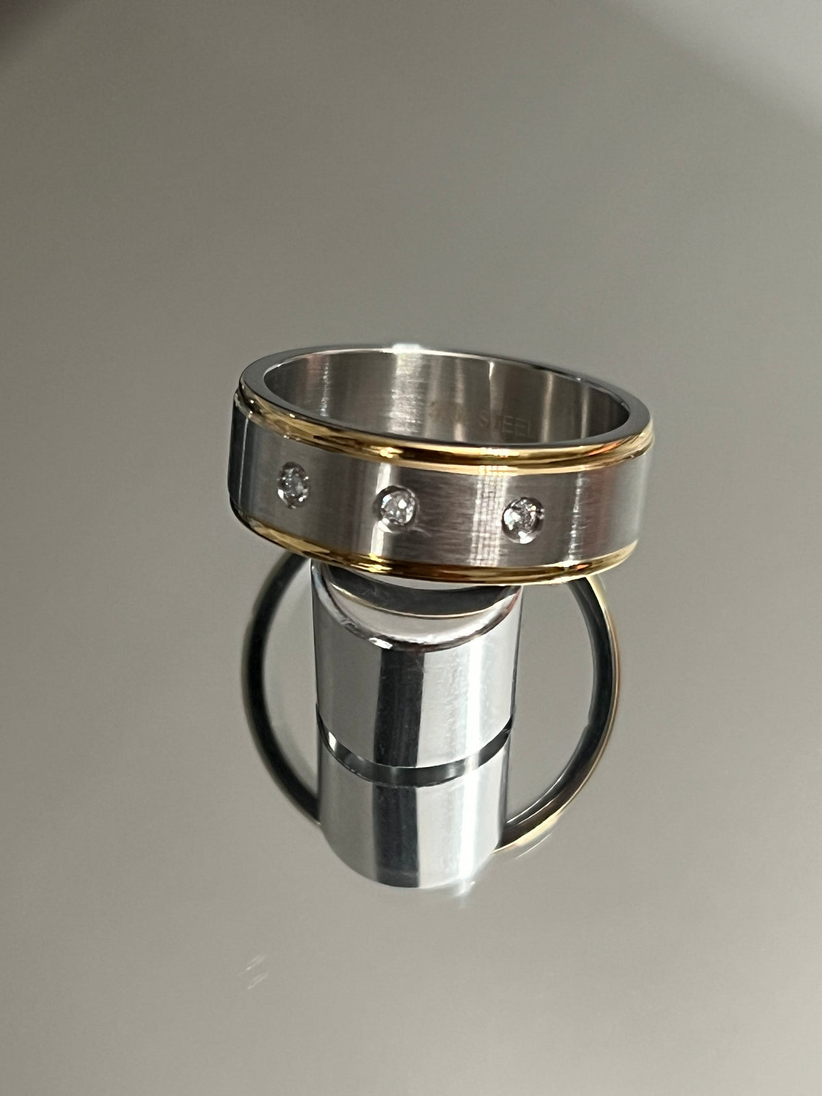 Three Diamond Masculine Wedding Ring