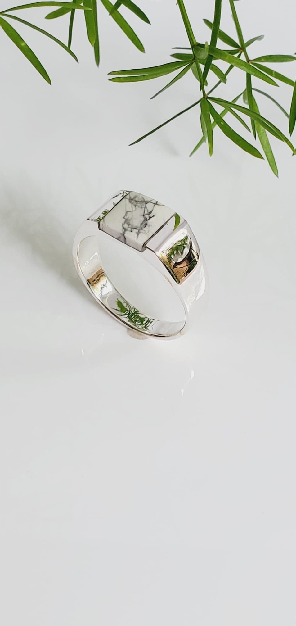 White Turquoise Ring – Sterling Silver with 9mm Band Width