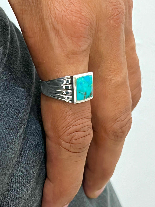 Turquoise Stone Men's Silver Ring, Sterling Silver Ring for Men, Oxidized Traditional Men's Ring