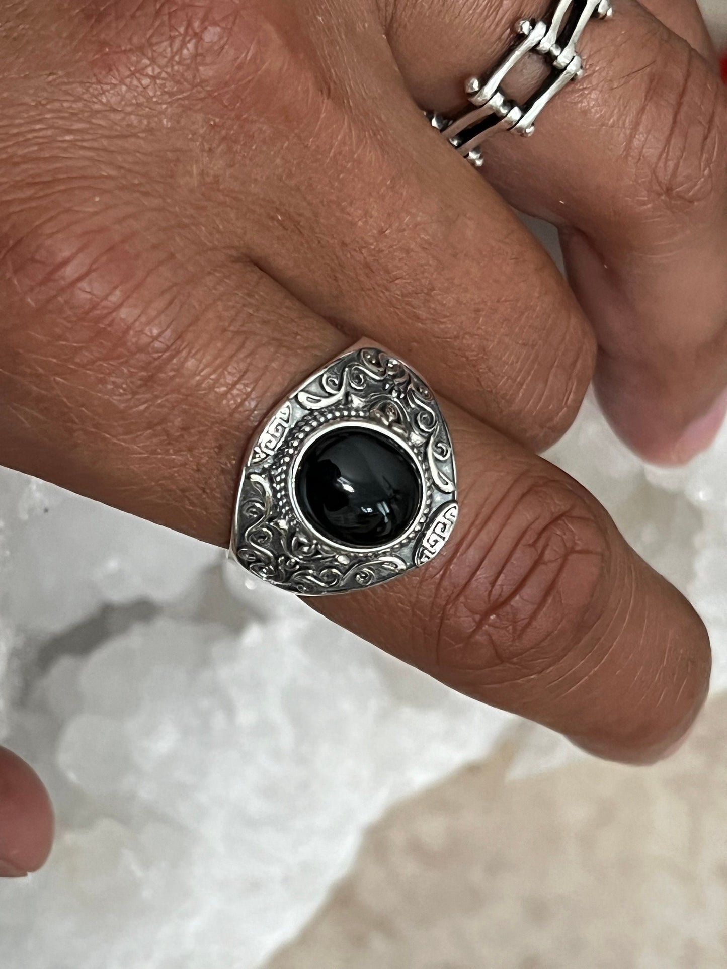 Oxidized Sterling Silver Onyx Signet Ring: Bohemian Unisex Design