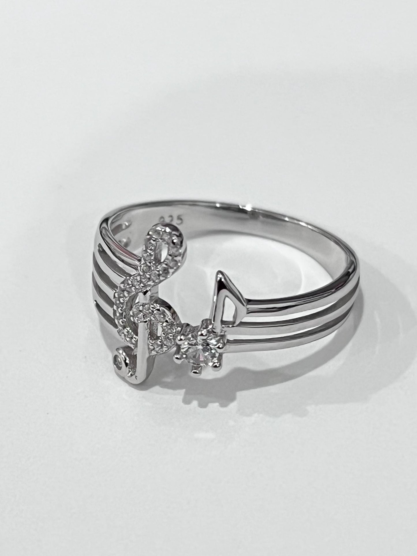 Sterling Silver Music Note Ring with CZ Stone