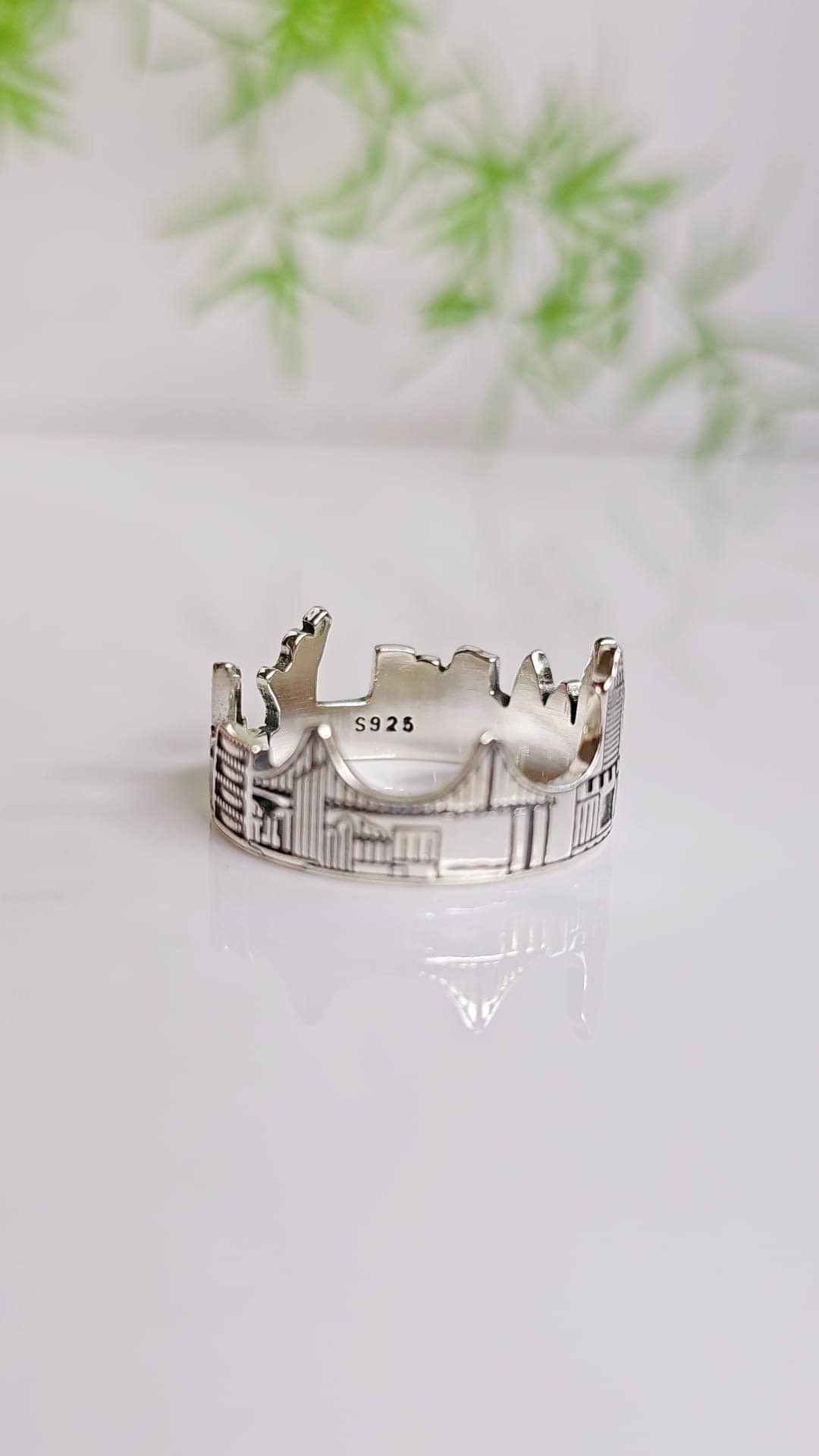 Sterling Silver Skyline Men's Ring, 12mm Face, Engagement, trendy, gift for him