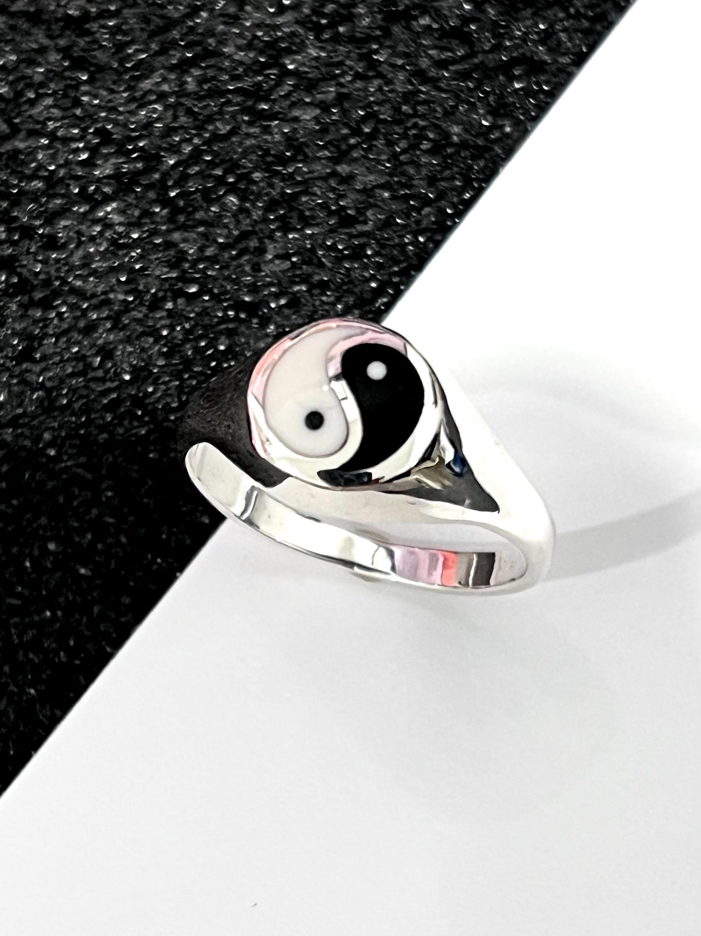 Yin Yang Balance Ring in Sterling Silver with Onyx & White Opal – Modern Symbolic Statement