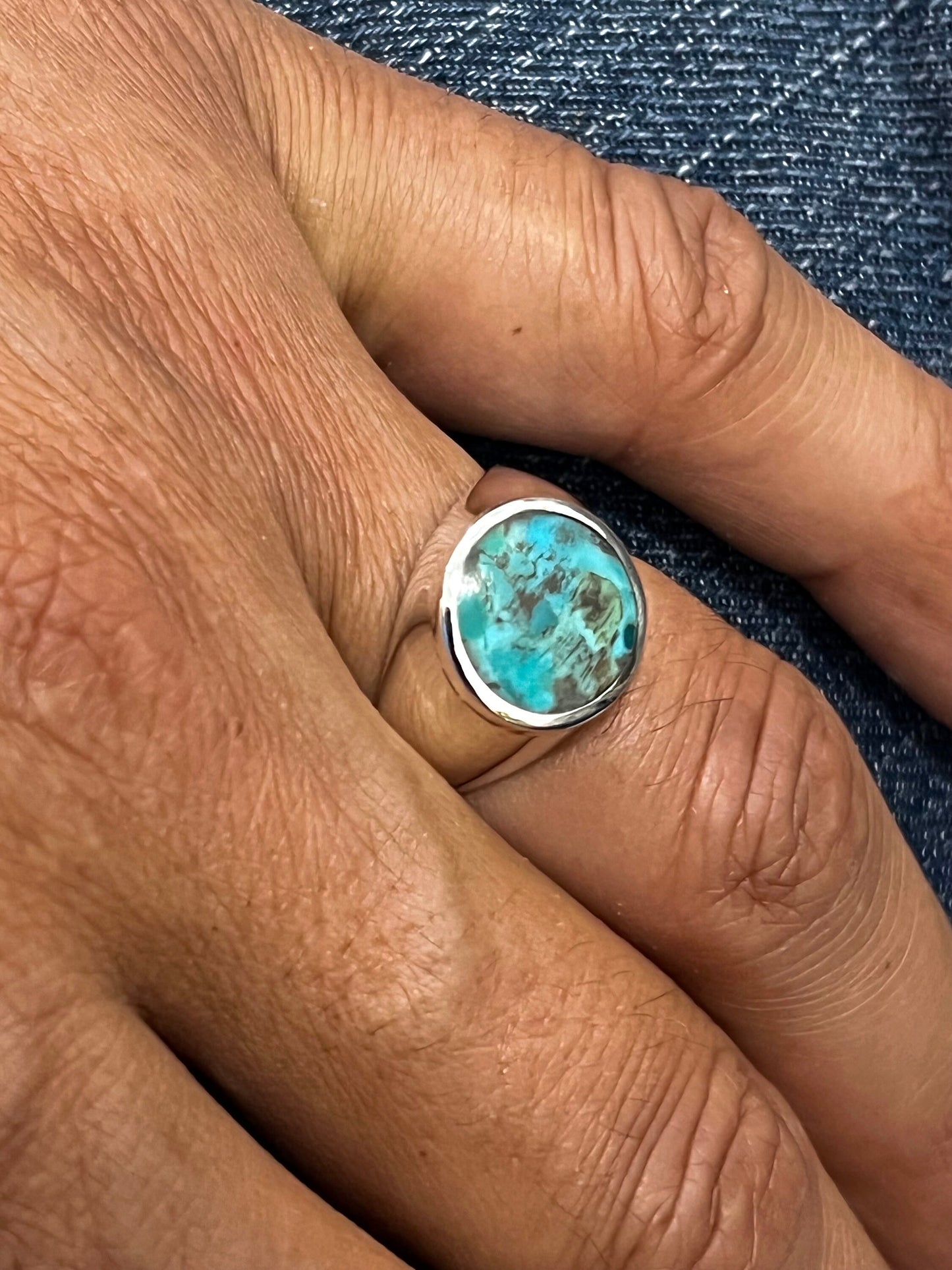 Turquoise Men's Ring, Sterling Silver Ring, 925 Stamped Ring, Raised Signet Men's Band, Genuine Turquoise Stone for men