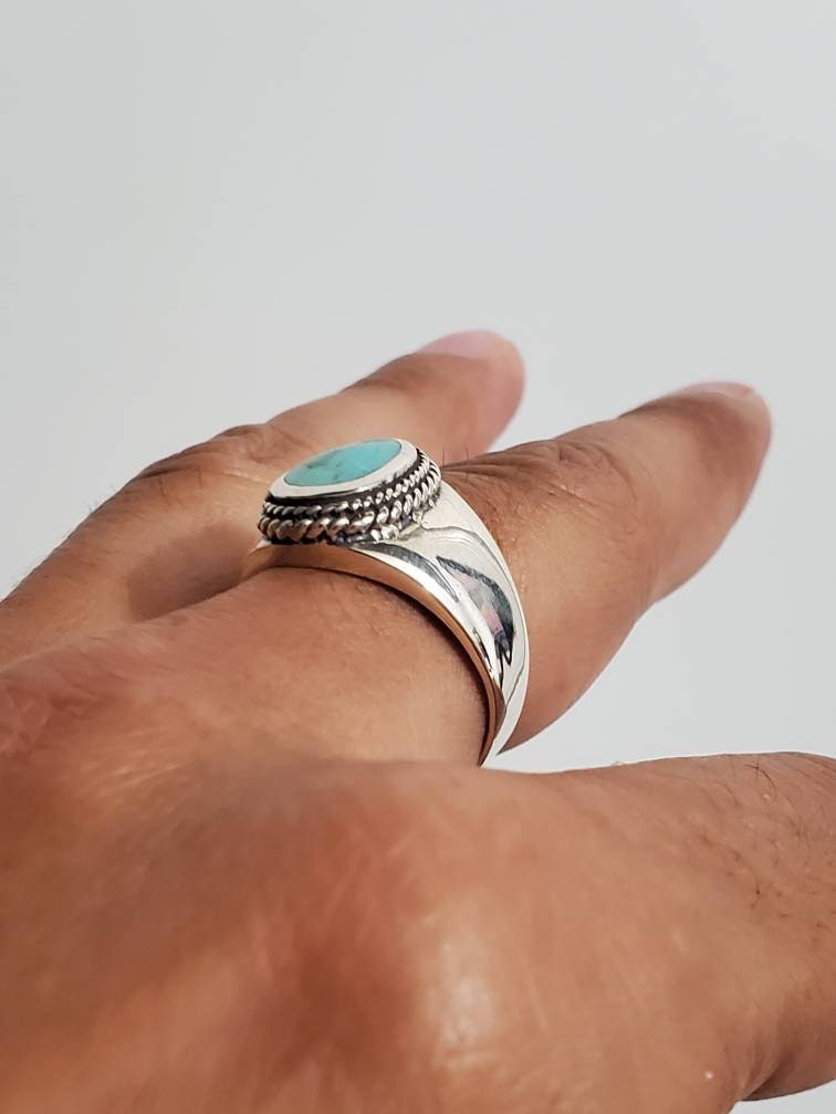 Turquoise Men's Ring, Sterling Silver Ring, 925 Stamped Ring, Signet Men's Band, Genuine Turquoise Stone for men