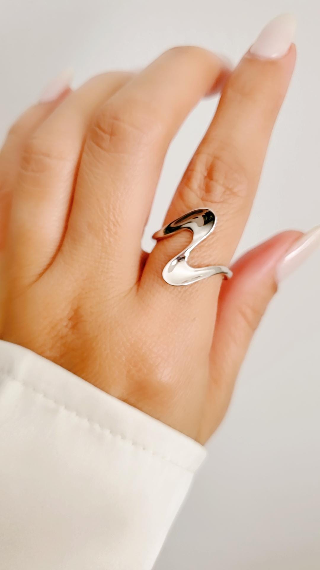 Sterling Silver Wave Ring - Geometric 925 Stamped, Non-Tarnish, Modern Elegance