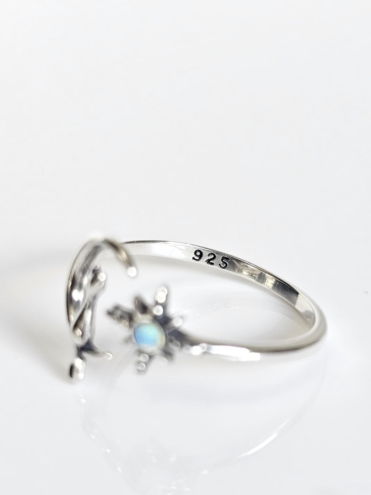 Cat on Moon White Opal Ring – 925 Sterling Silver