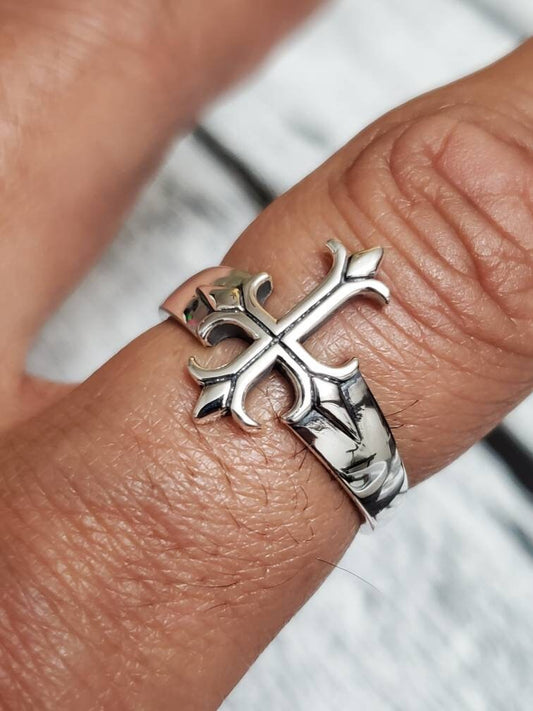 Sterling Silver Cross Ring, Cross Medieval Ring Men's Ring, Gift for Men, Biker's Ring