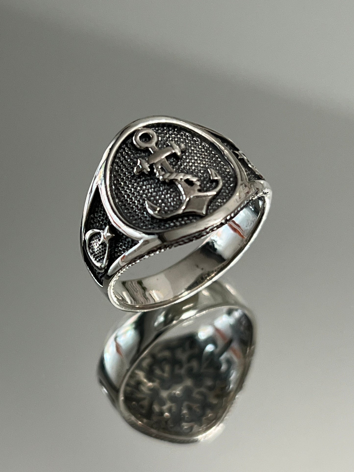 Men's Anchor Sterling Silver Band Ring