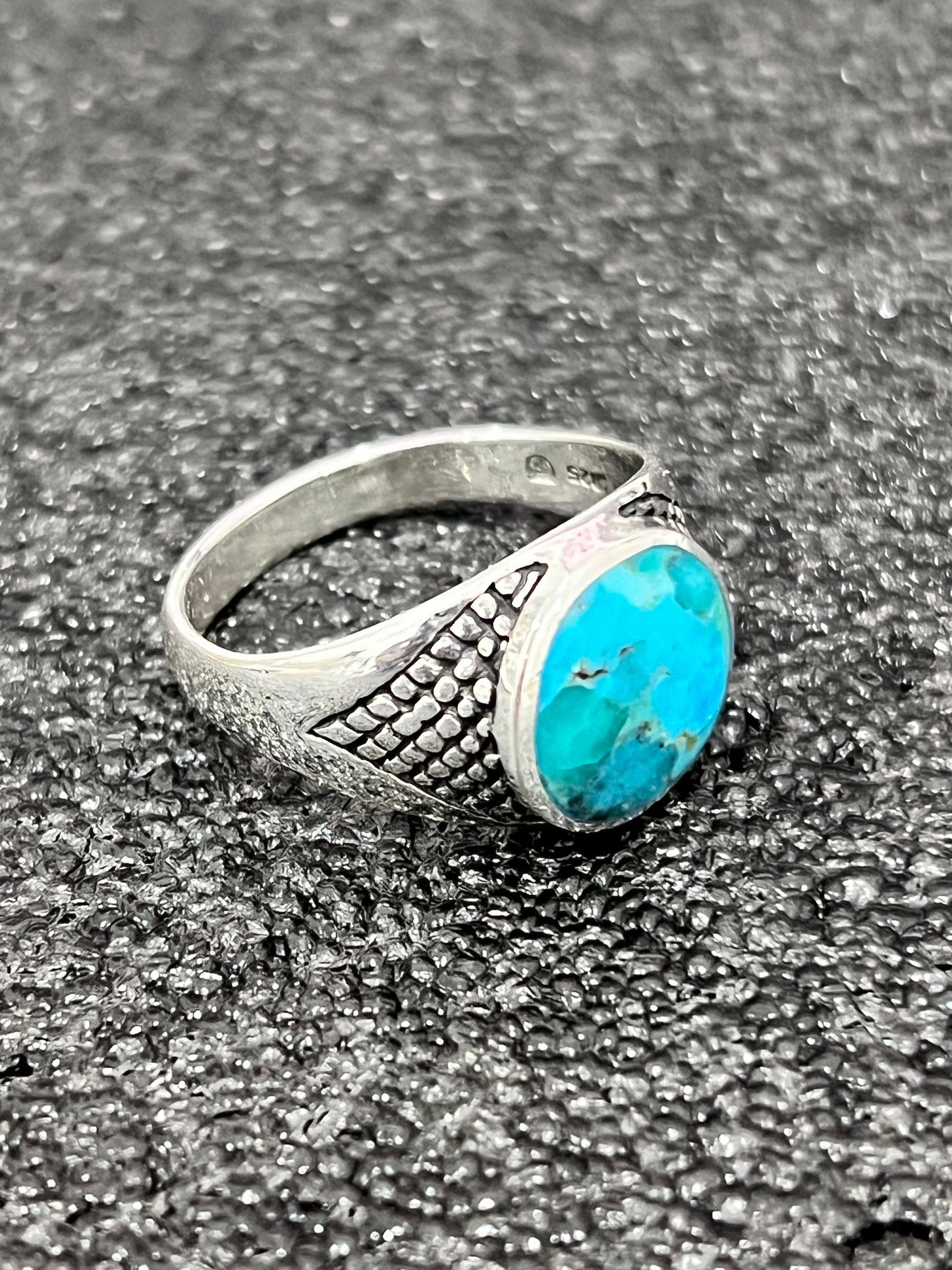 Turquoise Men's Ring, Sterling Silver Ring, 925 Stamped Ring, Signet Men's Band, Genuine Turquoise Stone for men