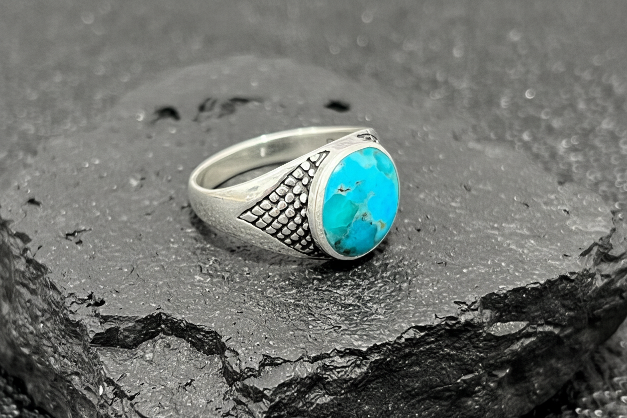 Turquoise Men's Ring, Sterling Silver Ring, 925 Stamped Ring, Signet Men's Band, Genuine Turquoise Stone for men