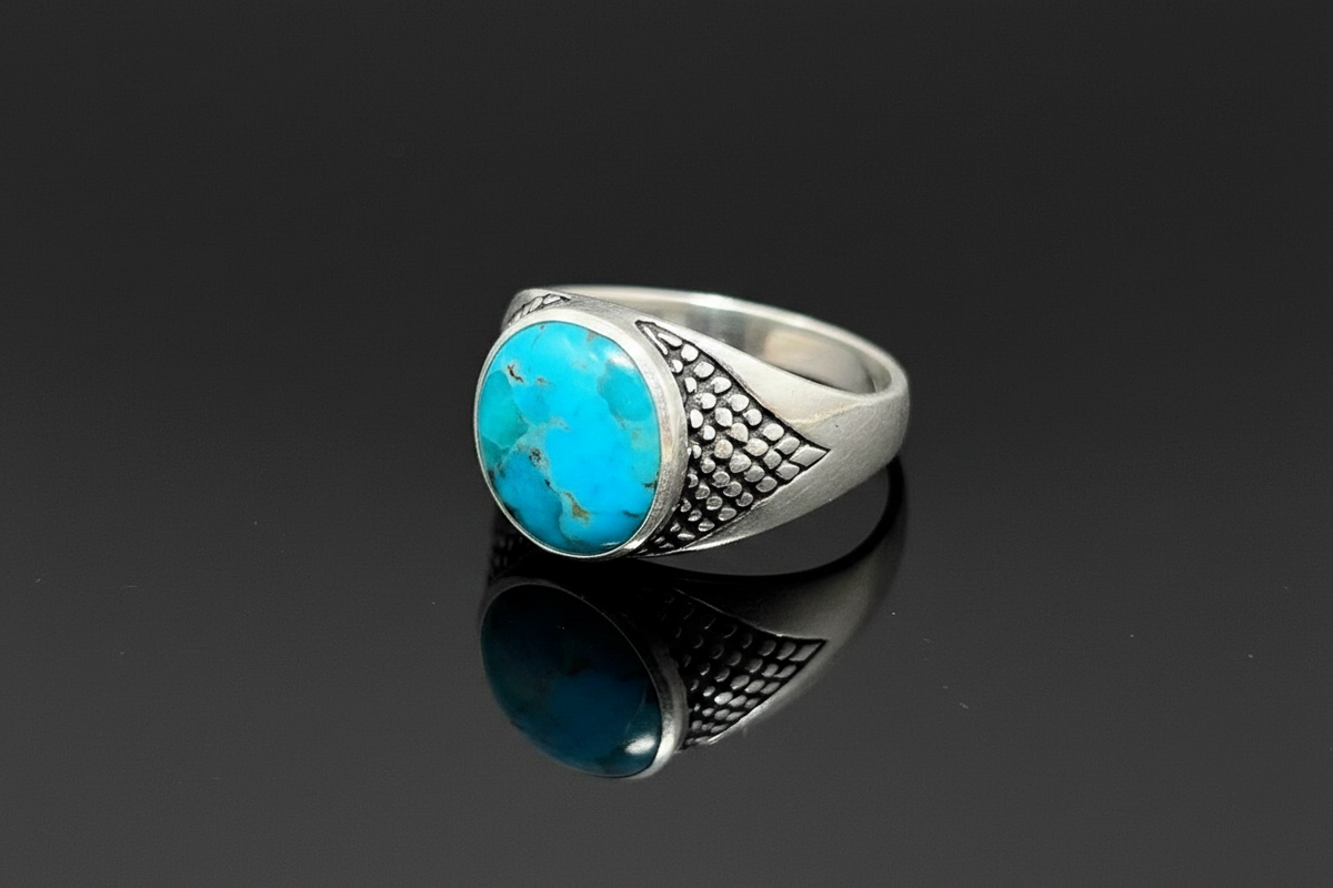 Turquoise Men's Signet Ring – 925 Sterling Silver