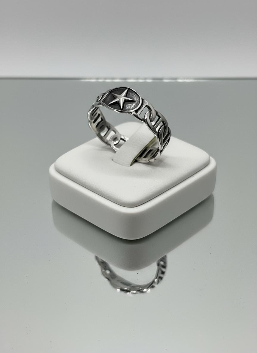 Shooting Star Chain Ring, Unisex, Linked Band, 10mm Non tarnish, Gift for him/her