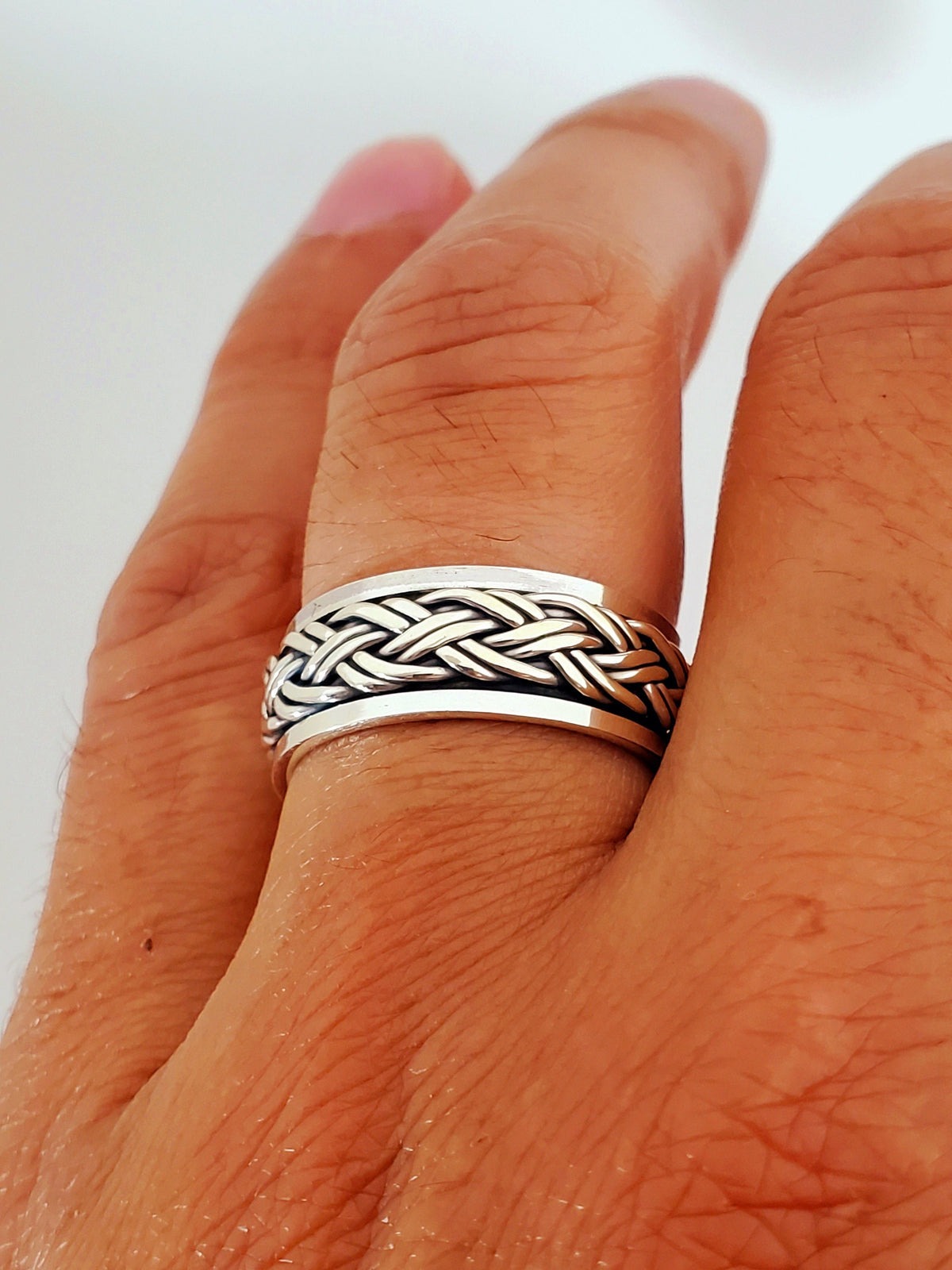 Meditation Braided Men's Spinner Ring – Sterling Silver