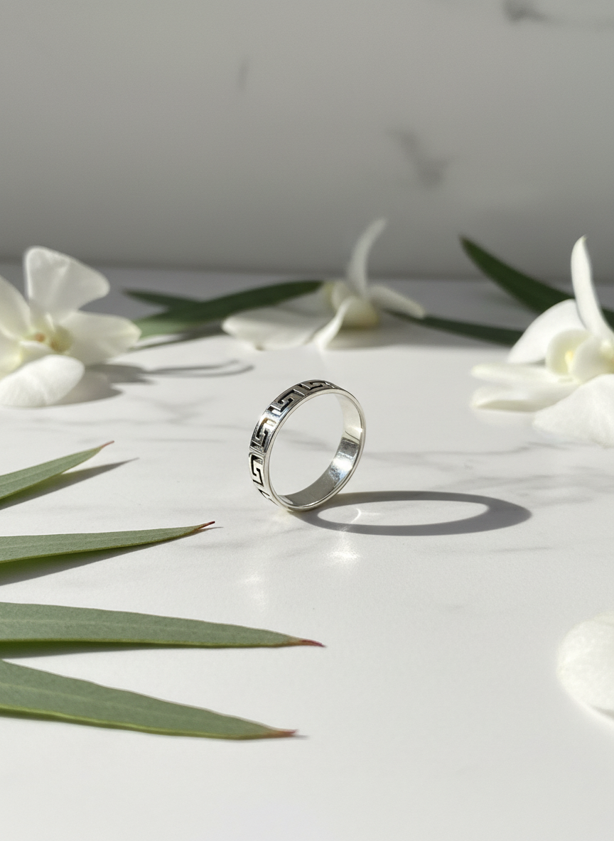 Sterling Silver Men's Ring, Durable Mens Band, Greek design Band, Wedding Statement Ring, Gift for him/her, Unisex