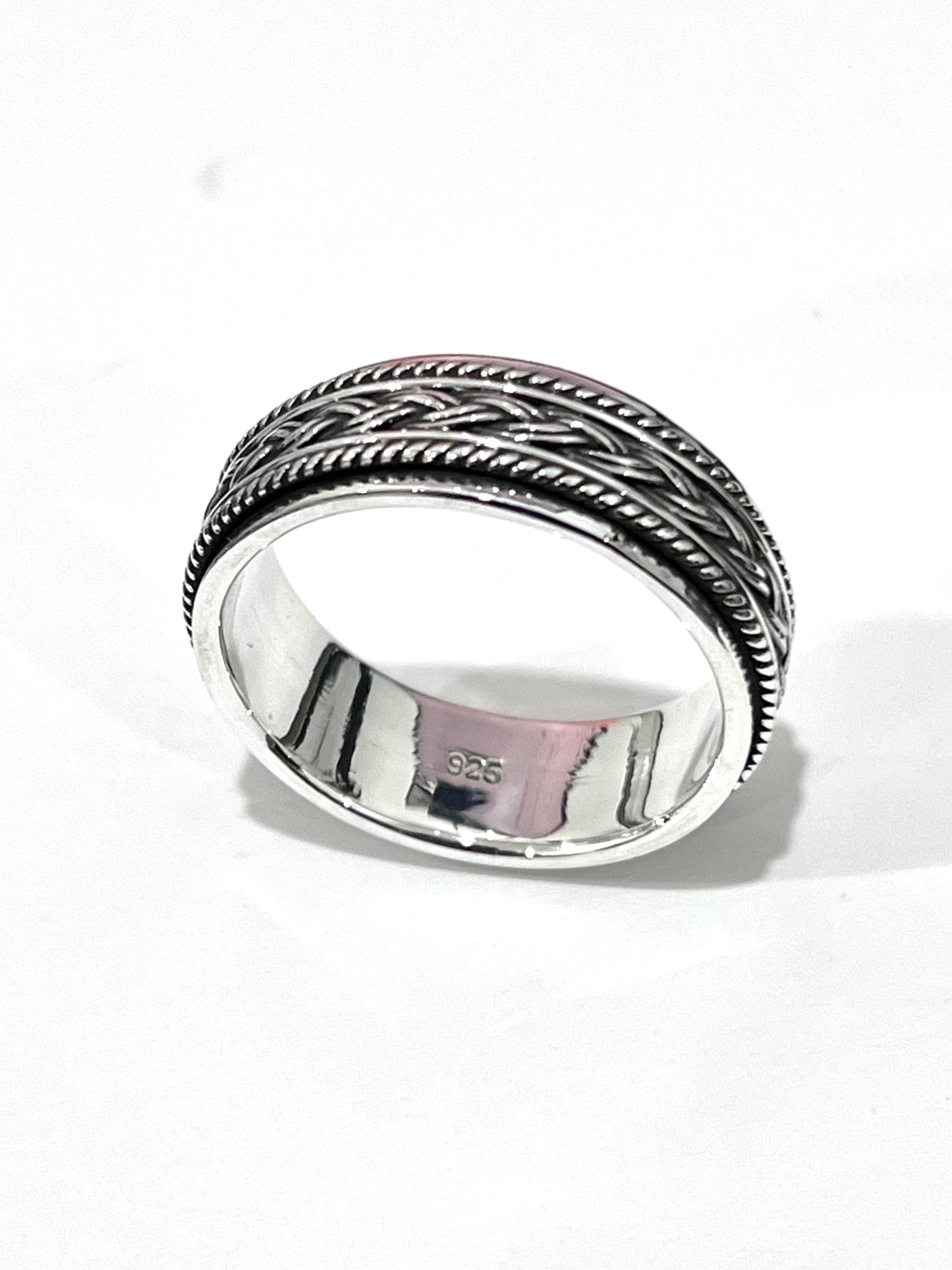 Braided Rope Sterling Silver Spinner Ring: 8mm Oxidized Wedding Band