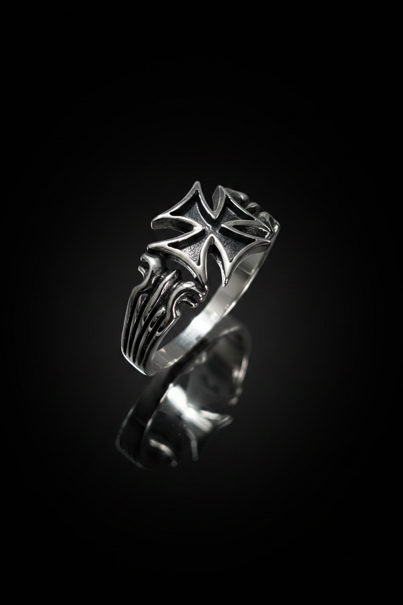 Cross Ring – Sterling Silver with Rhodium Plated