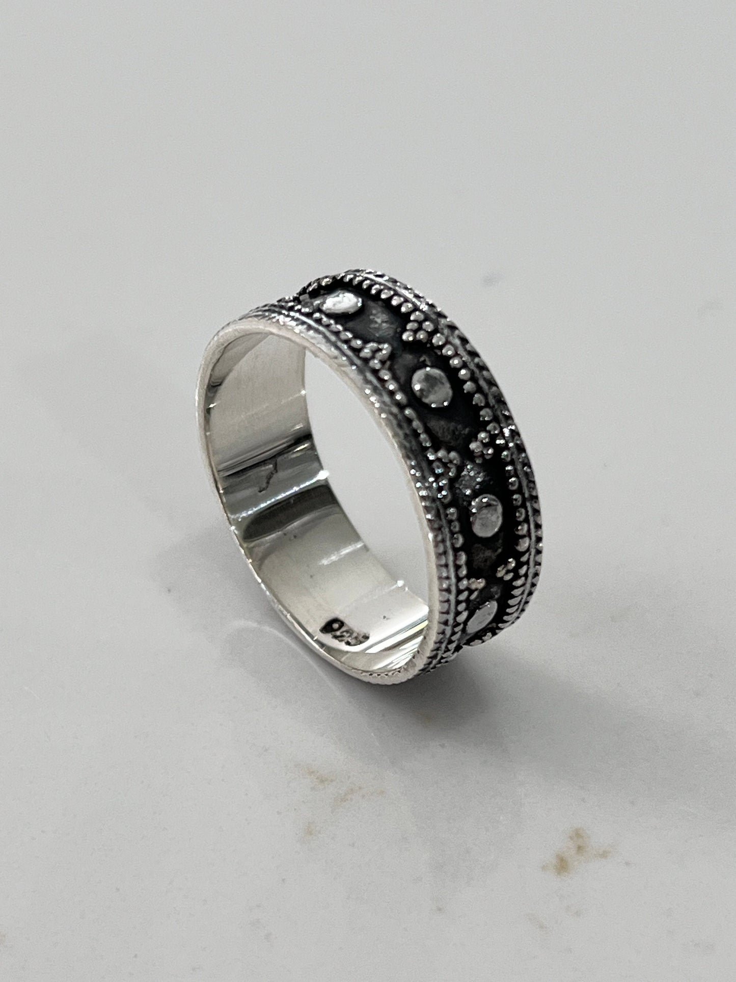 Spotted Bali Ring, Sterling Silver, 925, Men's Ring,